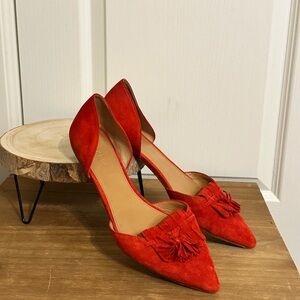 J. Crew Red Suede Tassel Flats